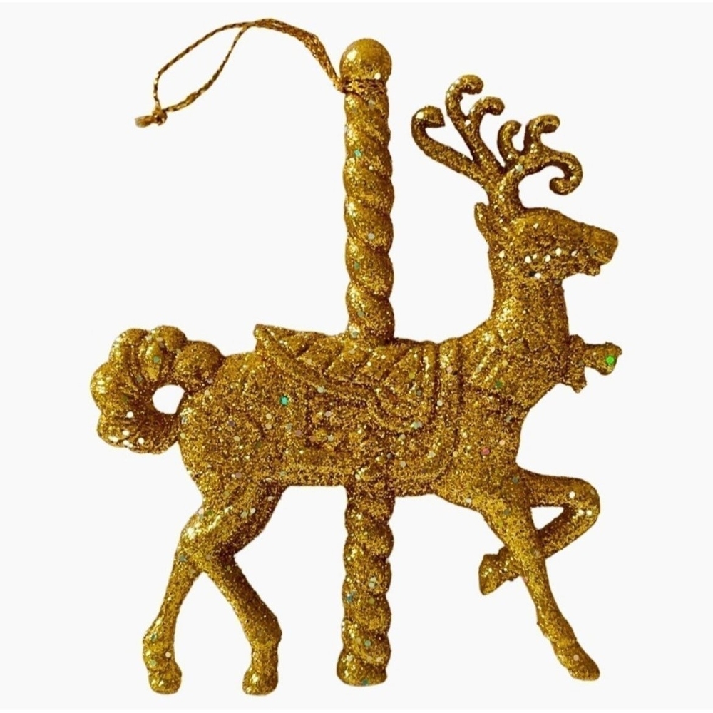 Vintage Gold Glitter Reindeer Christmas Ornament Holiday Xmas Tree Decor - Picture 2 of 2